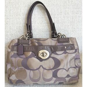 Coach Penelope Optic Satchel Beige and Lilac Purple Patent Leather Handbag